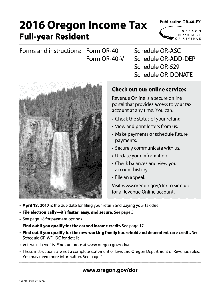 2016 oregon tax Fill out & sign online DocHub
