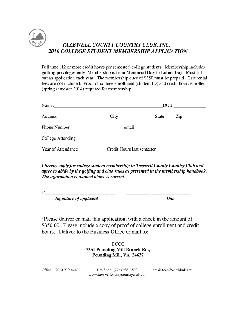 Fillable Online TAZEWELL COUNTY COUNTRY CLUB, INC Fax Email Print pdfFiller