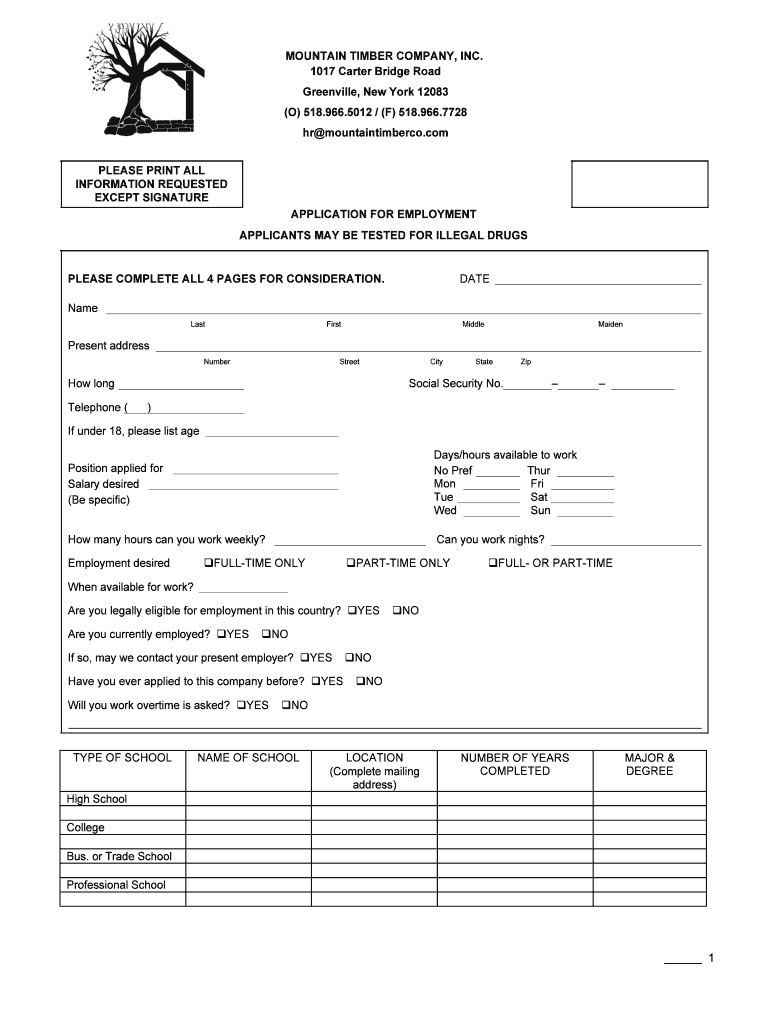 Fillable Online MOUNTAIN TIMBER COMPANY, INC. 1017 Carter Bridge Road
