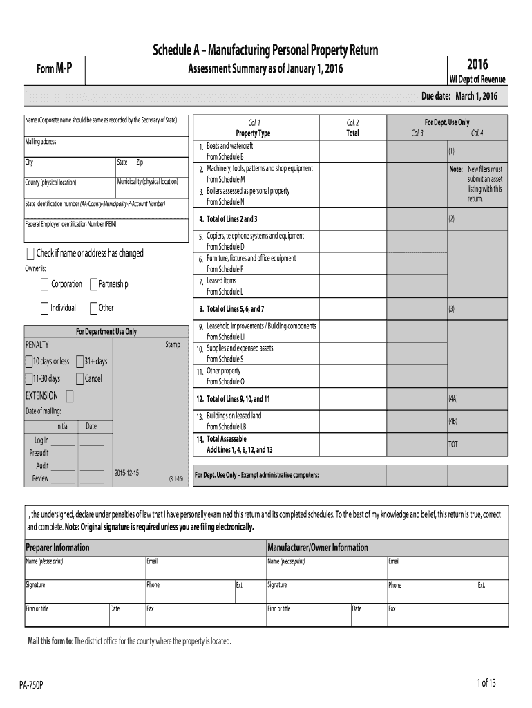 2016 Form WI DoR MP (PA750P) Fill Online, Printable, Fillable, Blank