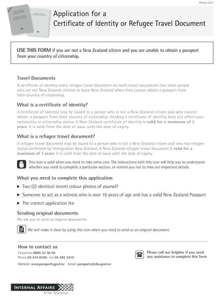 Fillable Online Certificate of Identity or Refugee Travel Document Fax Email Print pdfFiller