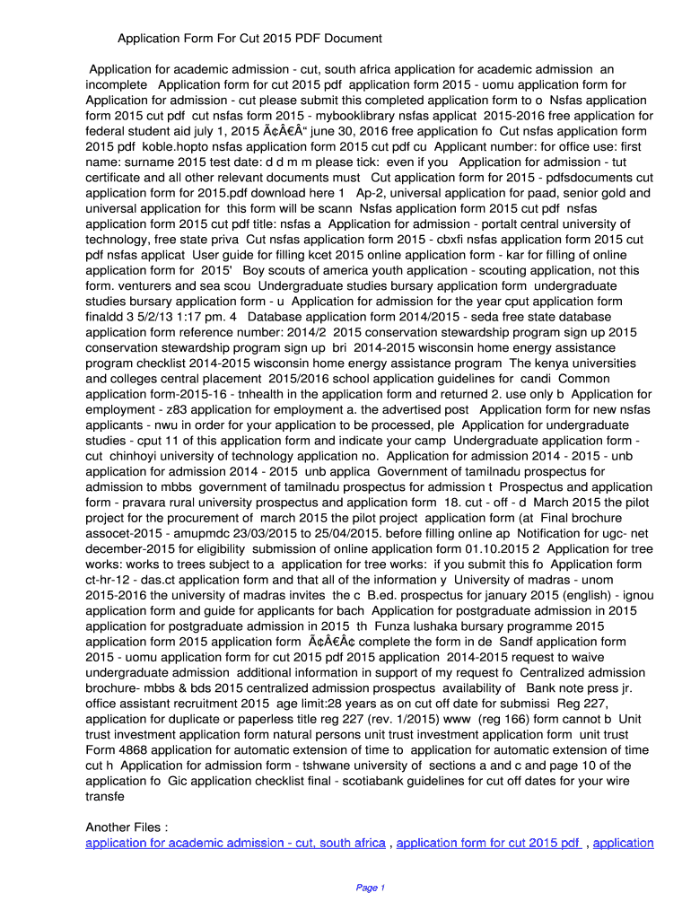 Fillable Online ullv Application Form For Cut 2015 PDF