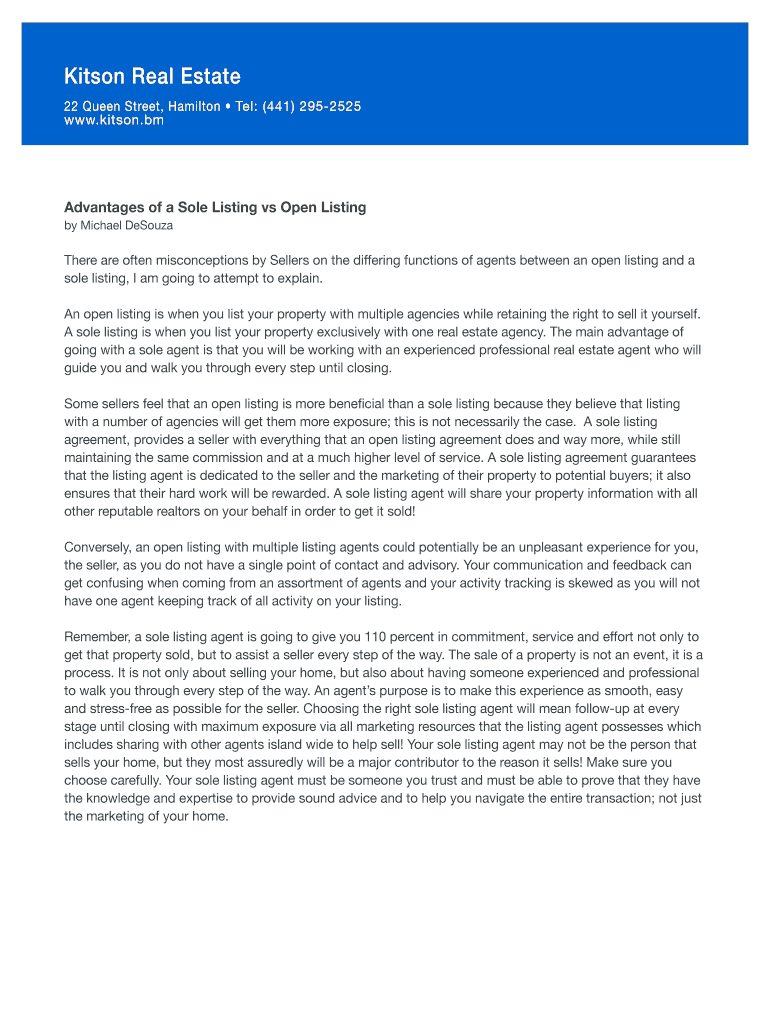 Fillable Online Kitson Real Estate Fax Email Print pdfFiller