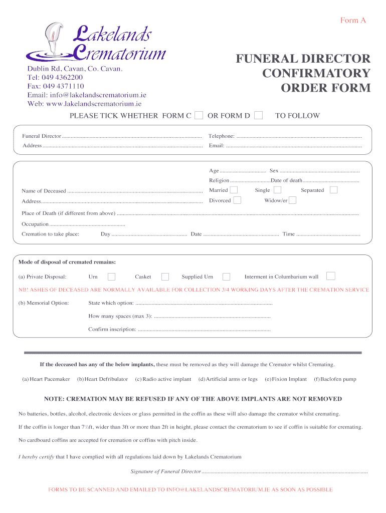 Finnegans Funeral Home Fill Online, Printable, Fillable, Blank pdfFiller