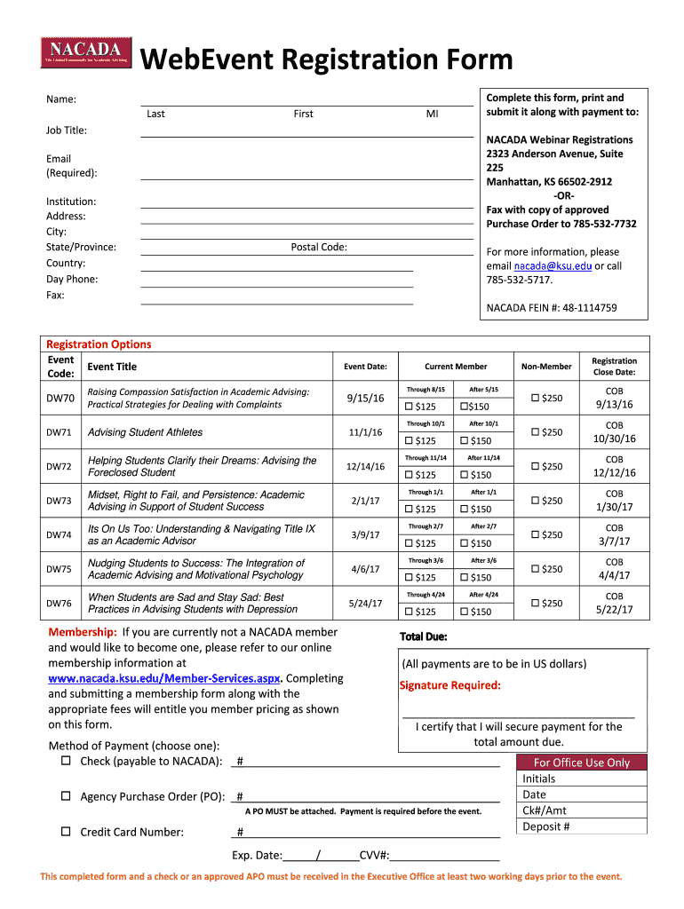Fillable Online nacada ksu Event Registration Form Fax Email Print