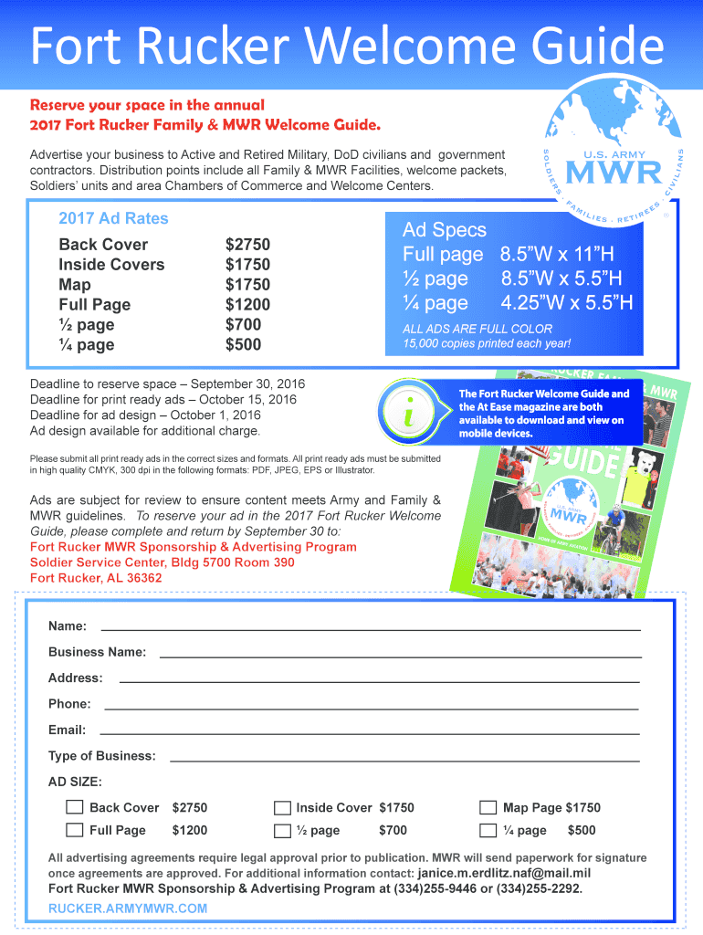 Fillable Online Guide 2017 Registration Form Fort Rucker MWR
