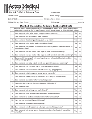 Fillable Online Modified Checklist for Autism in Toddlers (M-CHAT) Fax