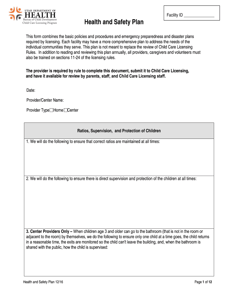 2016 Form UT Health and Safety Plan Fill Online, Printable, Fillable