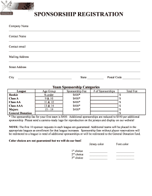 Fillable Online Team Sponsorship Categories Fax Email Print - pdfFiller