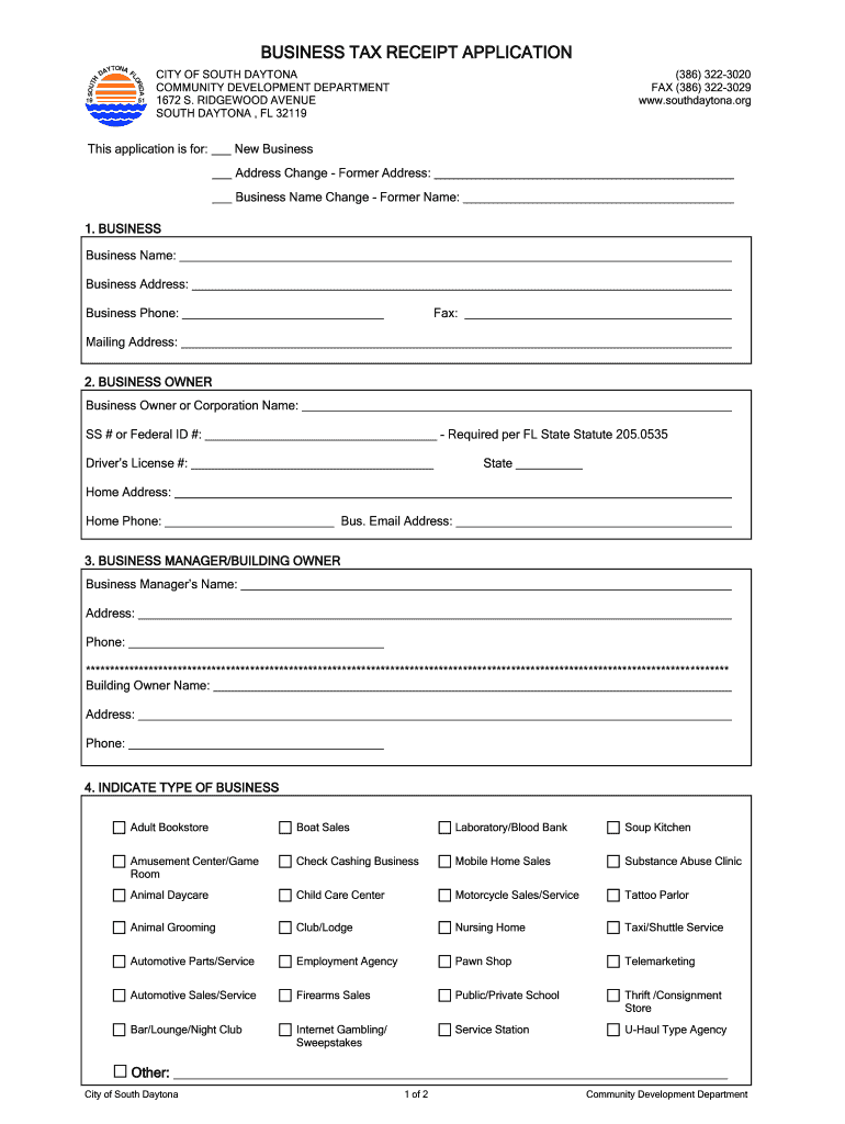Fillable Online Business Tax Receipt Application. South Daytona Fax