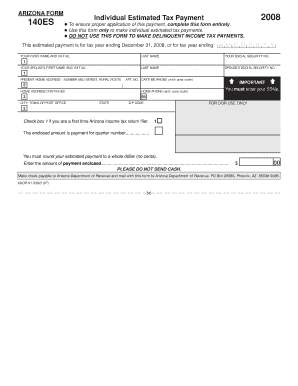 Fillable Online Arizona Form 140ES. Individual Estimated Tax Payment