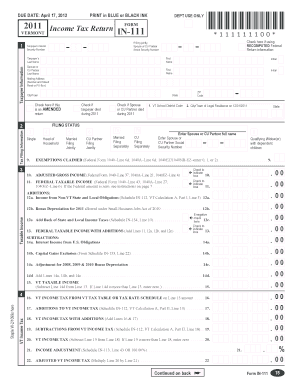 Fillable Online 2011 Income Tax Return FORM Fax Email Print - pdfFiller