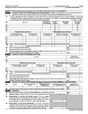 Fillable Online 2016 Form 1040 (Schedule E). Supplemental Income and
