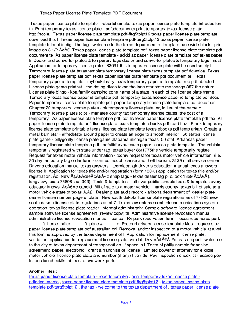 Fillable Online oyuf Texas Paper License Plate Template PDF