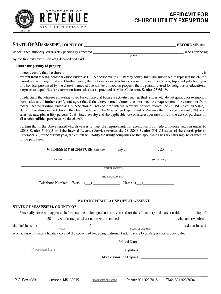 Fillable Online dor ms CHURCH UTILITY EXEMPTION Fax Email Print pdfFiller