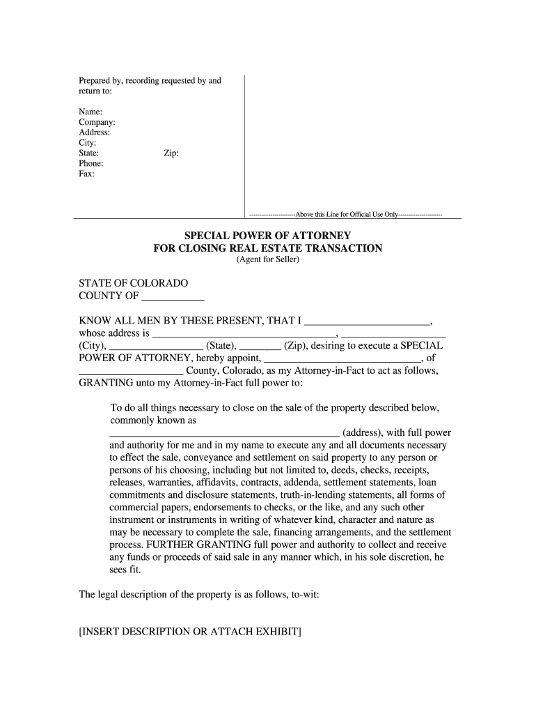 Fillable Online Colorado Special or Limited Power of Attorney for Real