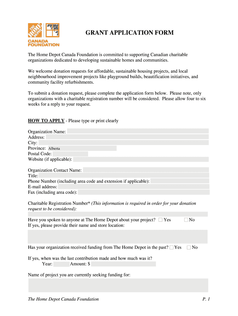 Fillable Online secure homedepot GRANT APPLICATION FORM Home Depot
