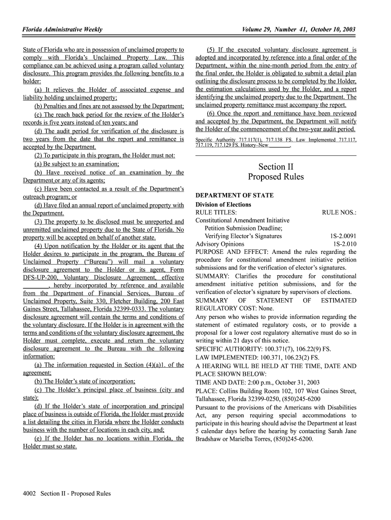 Fillable Online flrules Voluntary Disclosure Program Florida's Unclaimed Property Fax Email