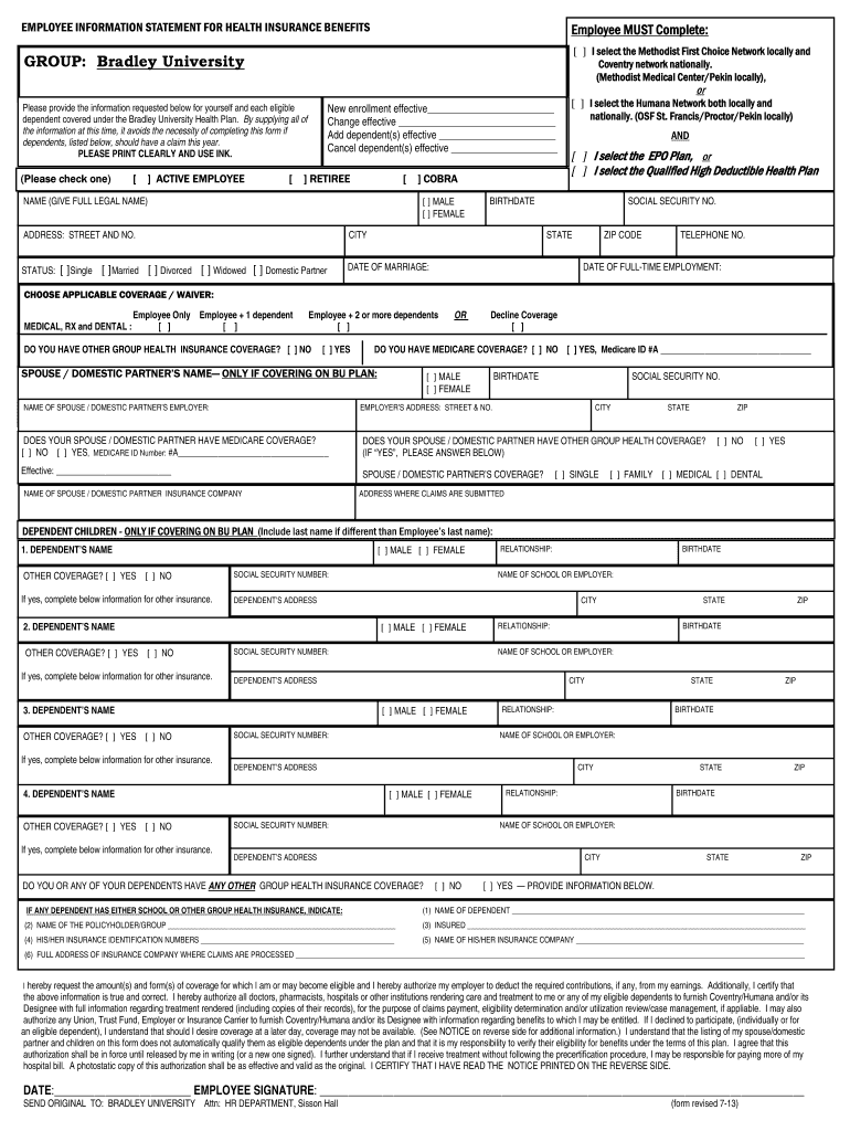 Fillable Online bradley ACTIVE health enrollment form 72613 (1