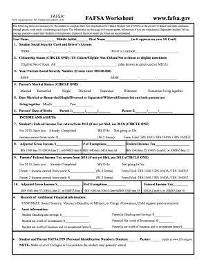 Fafsa Worksheet - Fill and Sign Printable Template Online