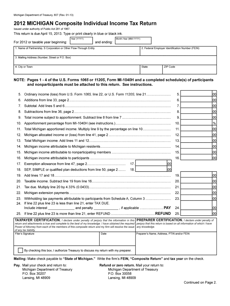 Fillable Online 807, 2012 Michiga Composite Individual(06)