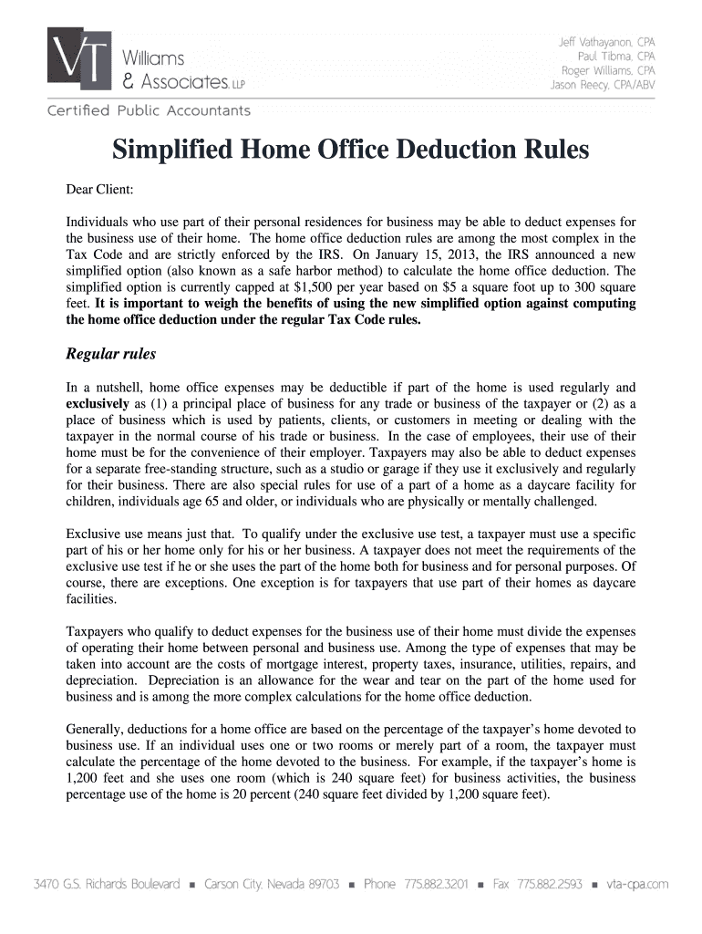 Fillable Online Simplified Home Office Deduction Rules Fax Email Print