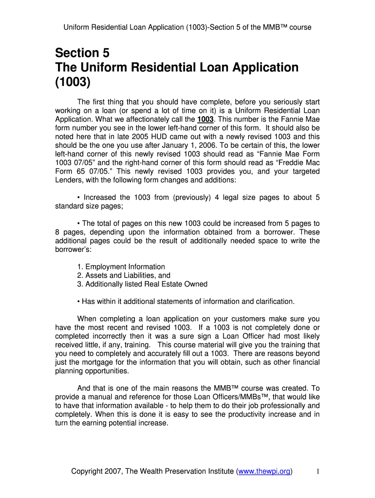 Fillable Online Uniform Residential Loan Application (1003)Section 5