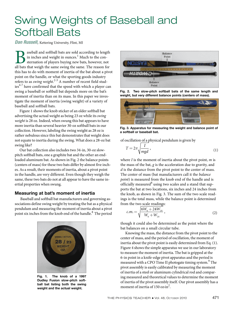 Fillable Online paws kettering Swing Weights of Baseball and paws