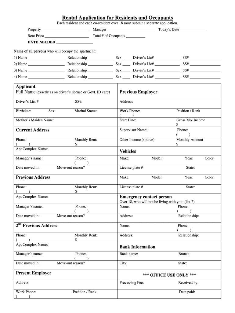 Fillable Online Each resident and each coresident over 18 must submit