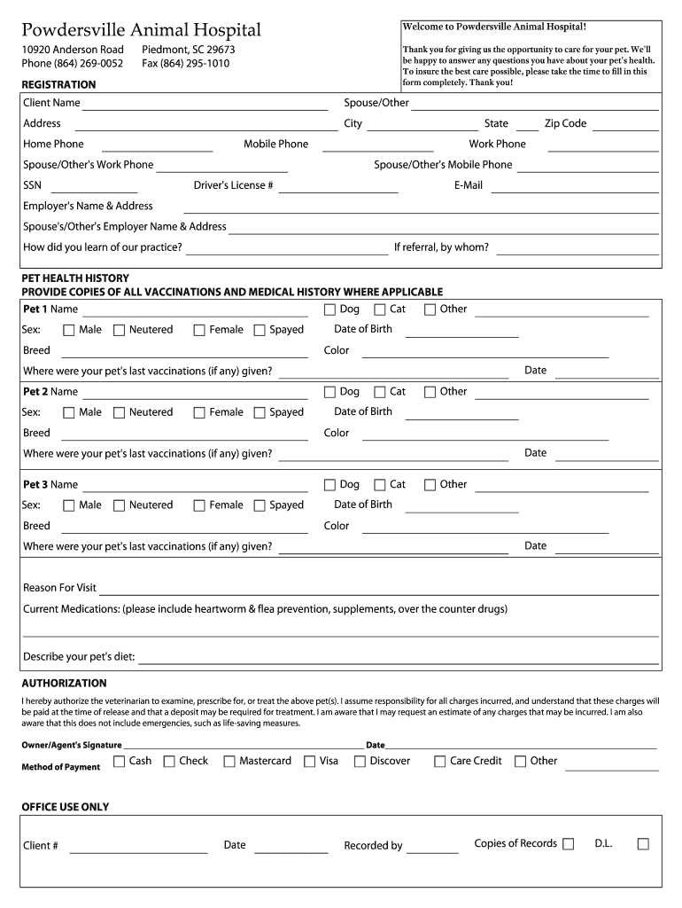 Fillable Online Powdersville Animal Hospital Amazon S3 Fax Email