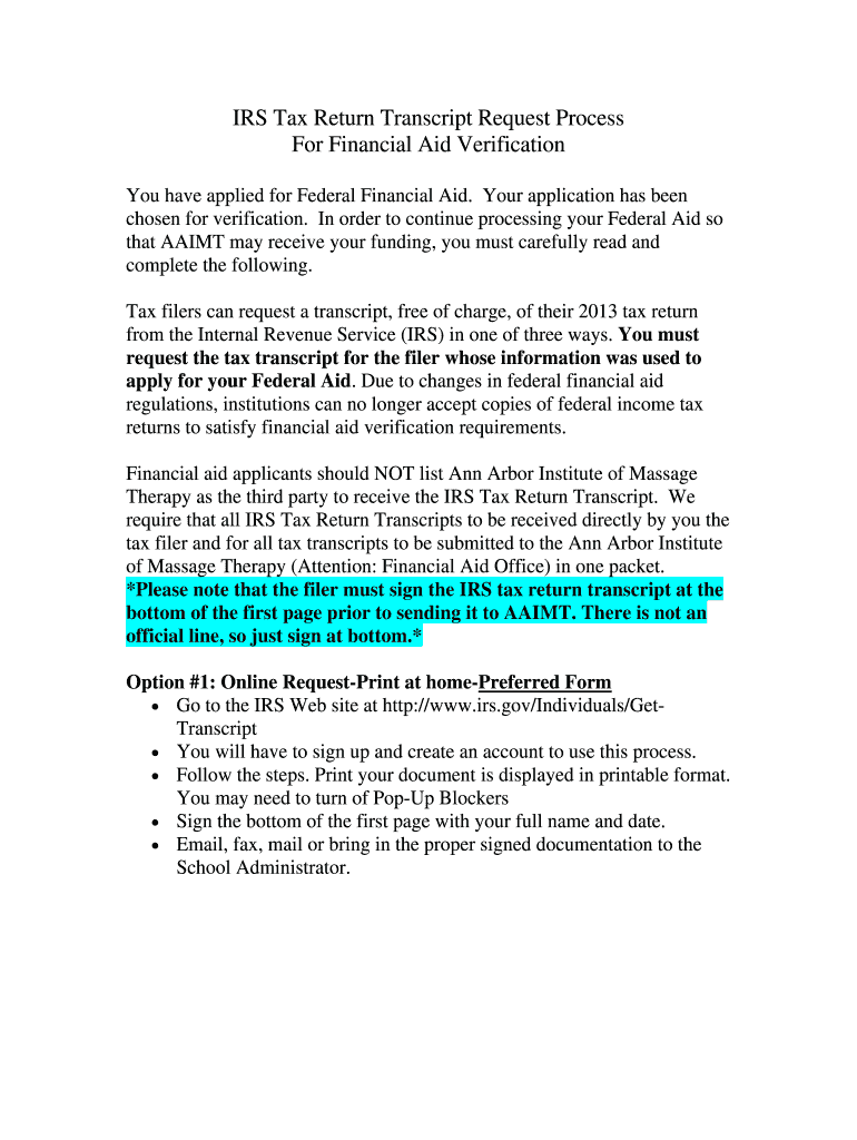 Fillable Online aaimt IRS Tax Return Transcript Request Process Ann