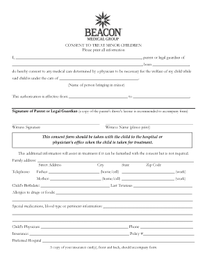 28 Printable Consent To Treat Minor Children Forms and Templates