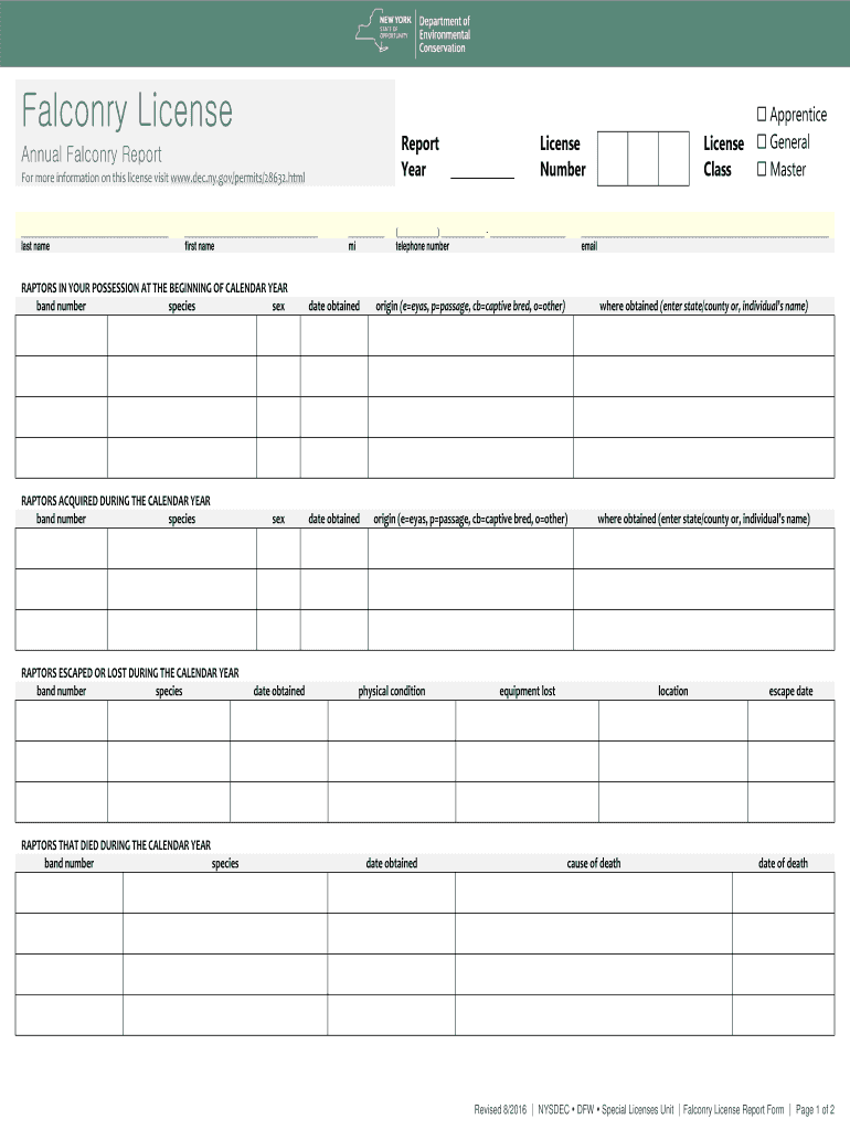 Fillable Online dec ny Falconry License Annual Falconry Report NYSDEC
