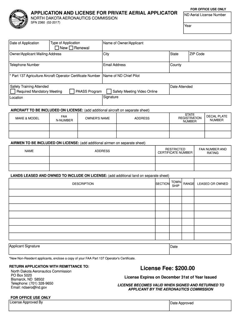 Fillable Online nd APPLICATION AND LICENSE FOR PRIVATE AERIAL