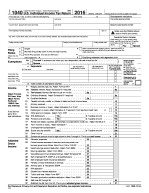 Fillable Online Form 1040 U.S. Individual Income Tax Return 2016 Fax