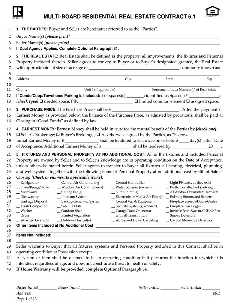 Multi board residential real estate contract 6 1 fillable Fill out & sign online DocHub