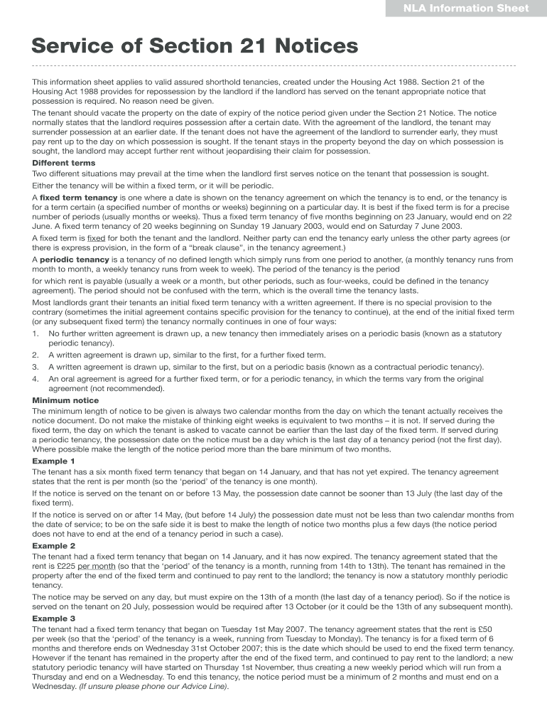 Fillable Online Service of Section 21 Notices Fax Email Print pdfFiller