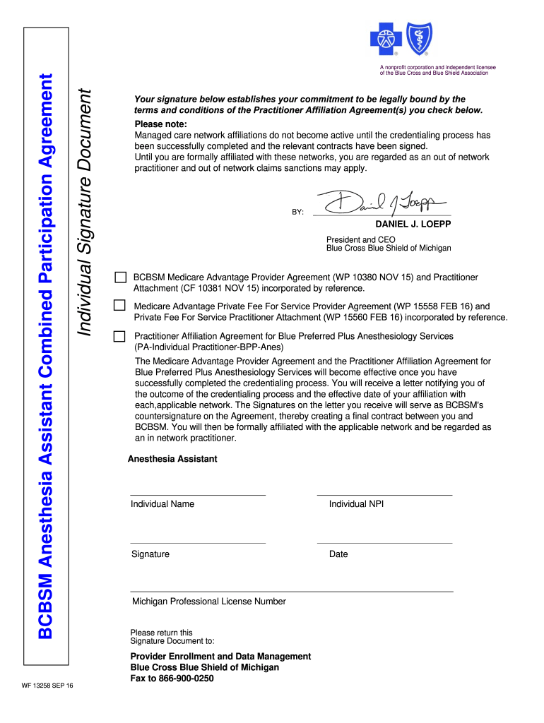 MI BCBS WF 13258 2016 Fill and Sign Printable Template Online US