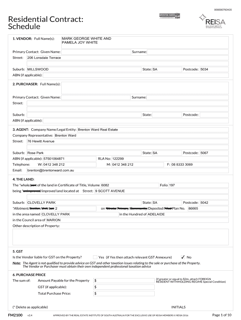 Fillable Online Contract Brenton Ward Real Estate Fax Email Print