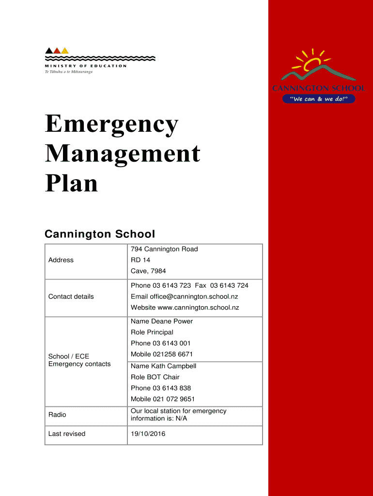 Fillable Online cannington school Emergency Management Plan template