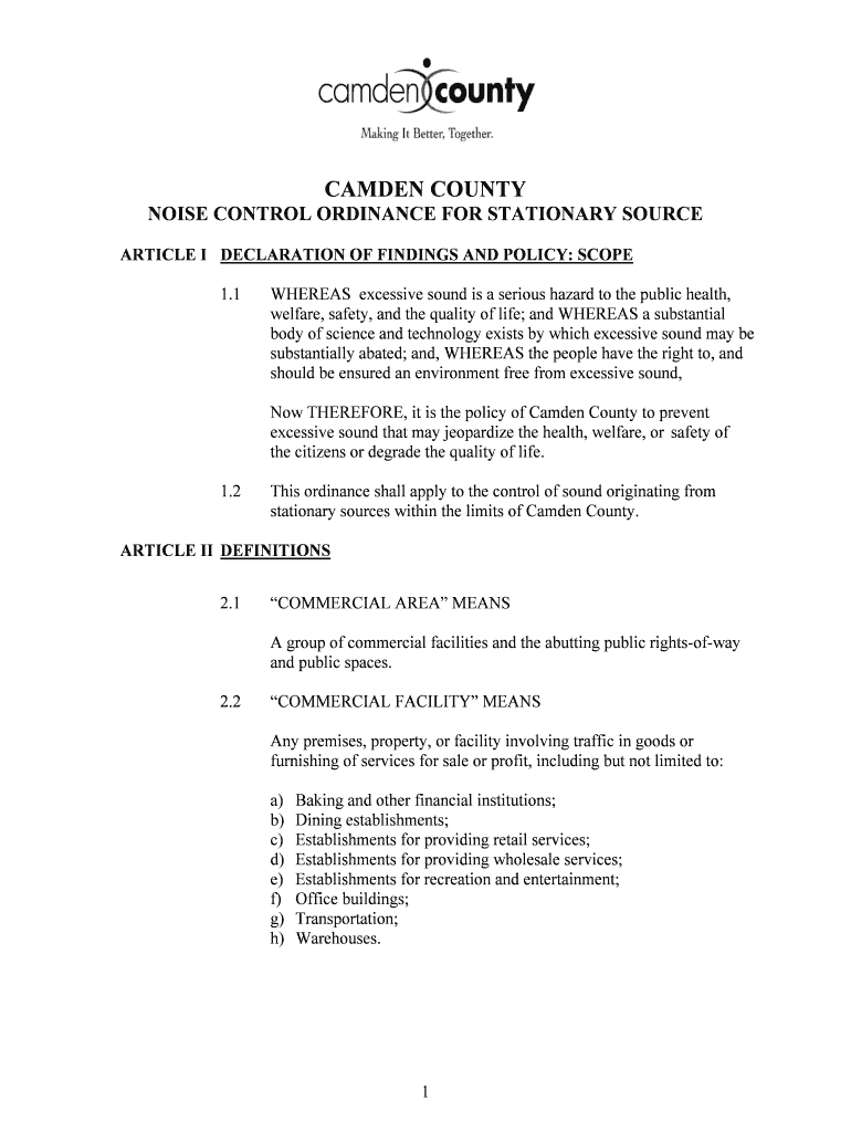 Fillable Online NOISE CONTROL ORDINANCE FOR STATIONARY SOURCE Fax Email Print pdfFiller
