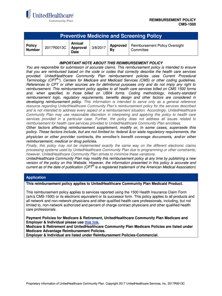 Fillable Online UnitedHealthcare Community Plan reimbursement policies