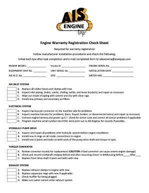 Fillable Online Engine Warranty Registration Check Sheet Fax Email