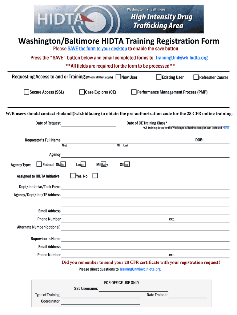 WA HIDTA Training Registration Form Fill and Sign Printable Template
