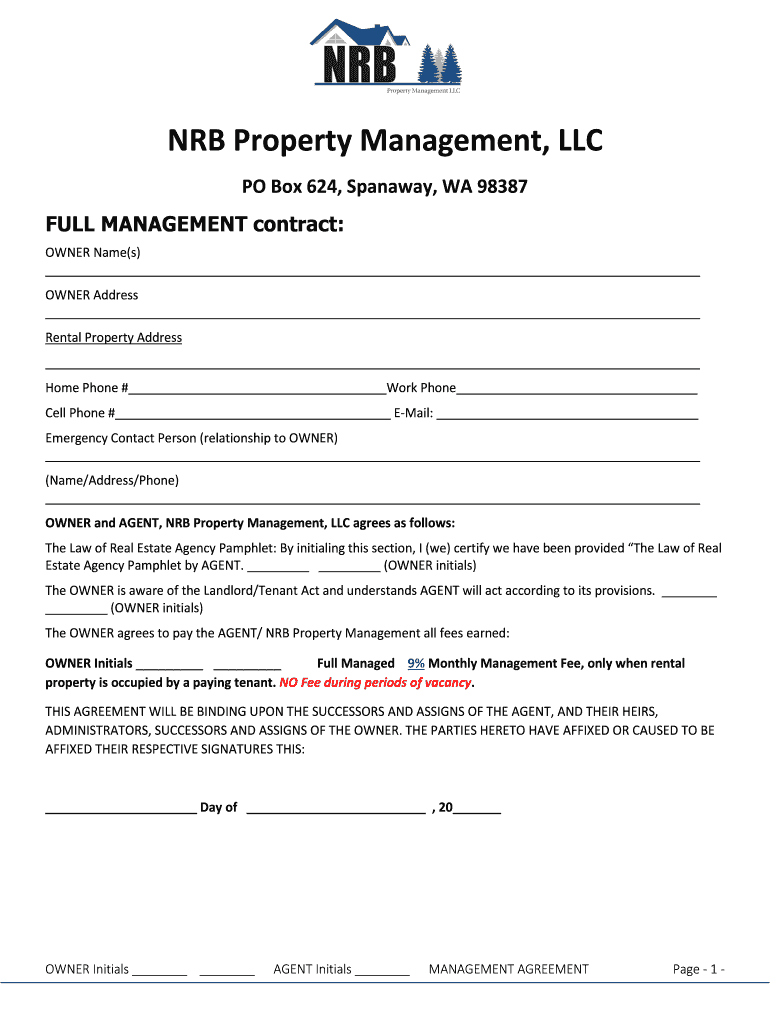 Fillable Online m b5z NRB Management Agreement Final 4114 2 Fax Email