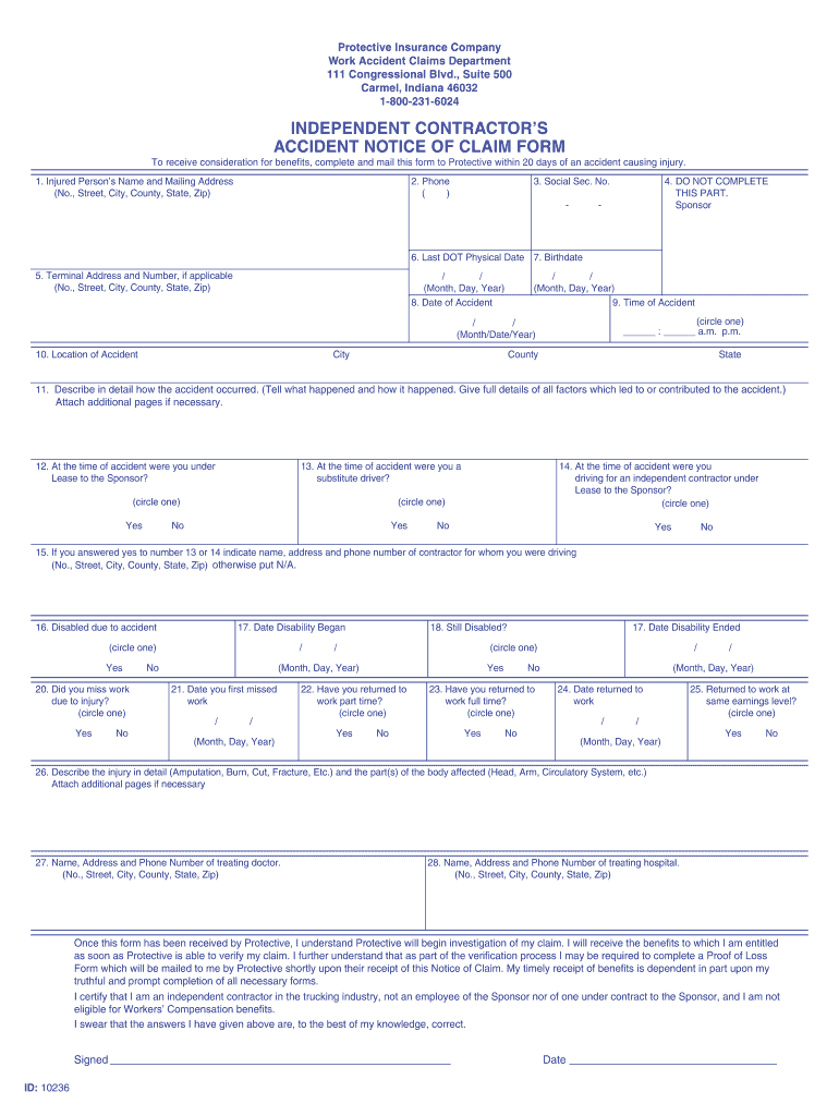 Fillable Online OA Accident Notice of Claim Protective Insurance Fax
