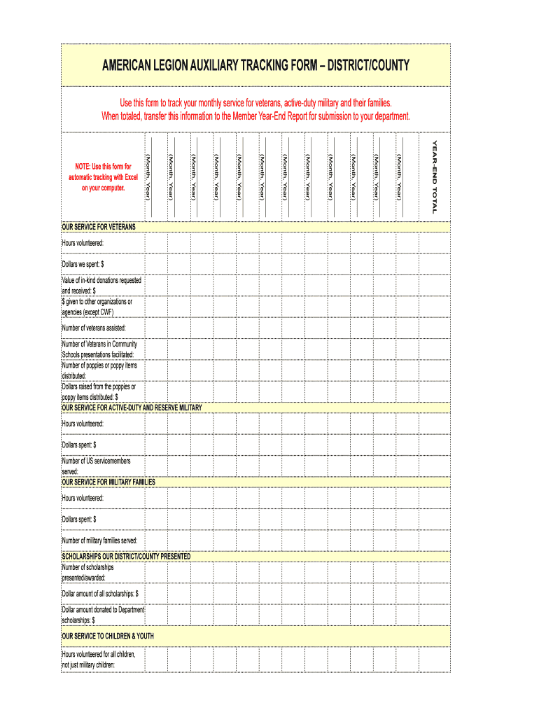 Fillable Online ndala AMERICAN LEGION AUXILIARY TRACKING FORM DISTRICT