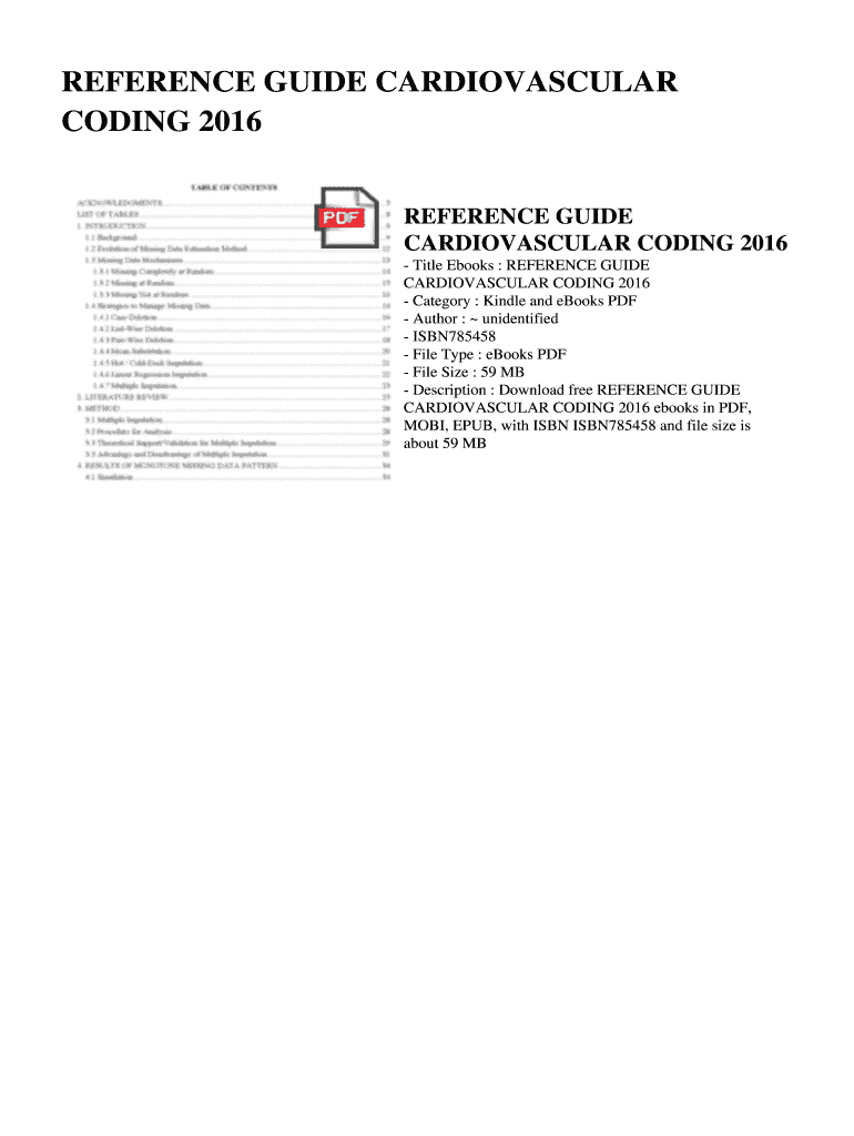 Fillable Online oiap REFERENCE GUIDE CARDIOVASCULAR CODING 2016