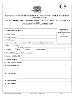 Fillable Online Form C5 - PNG Citizenship - Request for Citizenship by
