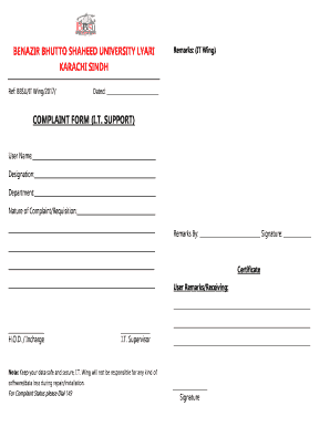 Fillable Online Bbsul Edu Complain Performa It Support Benazir Bhutto Shaheed University Bbsul Edu Fax Email Print Pdffiller
